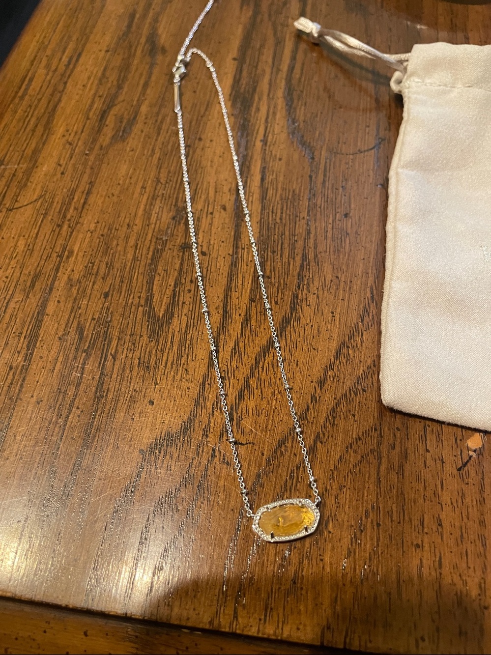 NWOT Kendra Scott Elisa Satellite Necklace Rhodium Plated w/ Citrine Stone